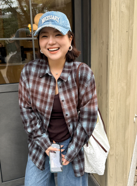 胖mm复古格子衬衫木子理想大码女装春季宽松休闲街头感衬衣200斤