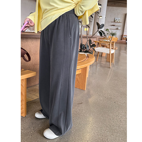 木子理想大码极简灰调显瘦直筒裤