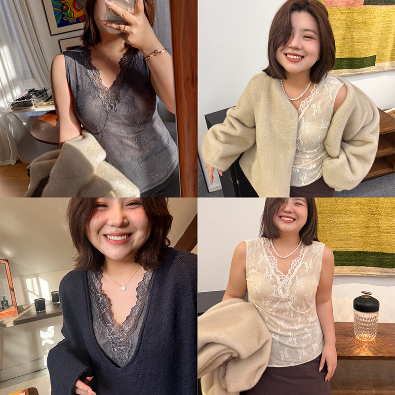 木子理想胖mm大码蕾丝叠穿背心