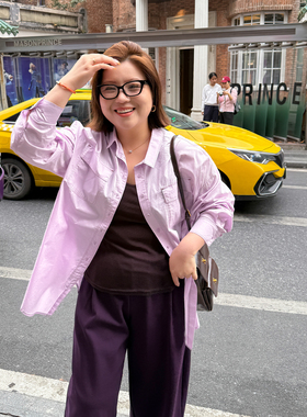 胖mm慵懒宽松衬衫木子理想大码女装春季200斤纯棉舒适休闲粉衬衣