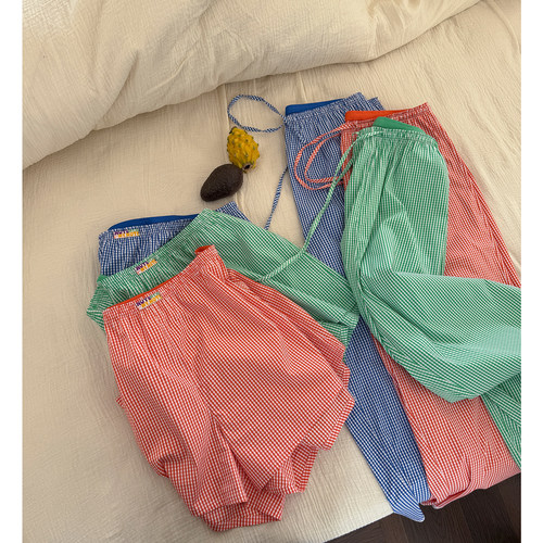 木子理想胖mm大码彩色格子睡裤