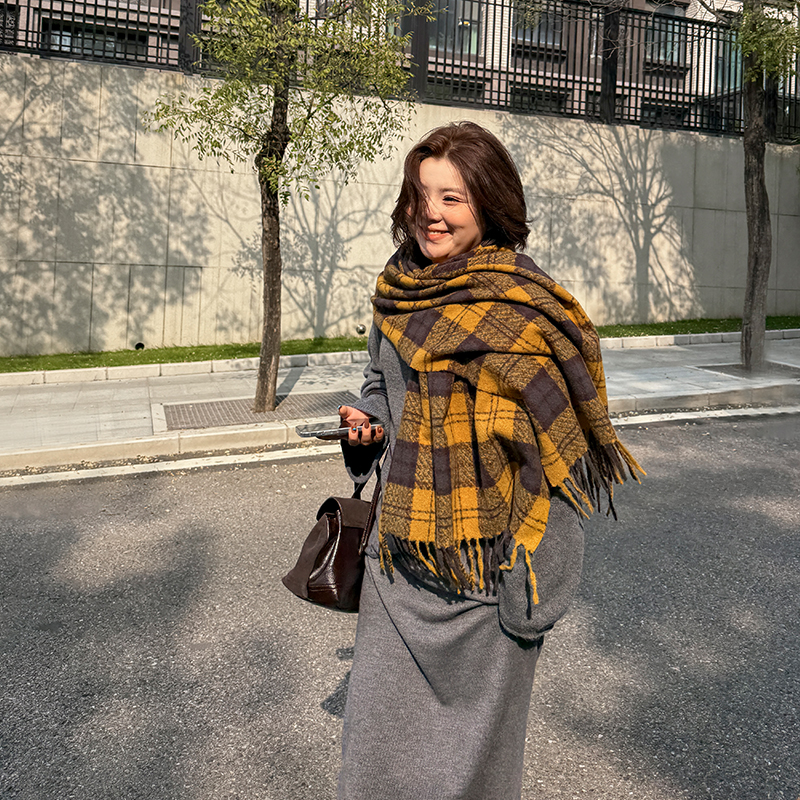 木子理想胖mm大码复古格子大围巾