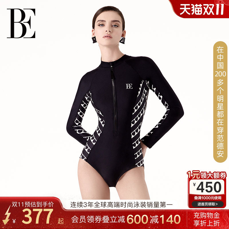BE范德安时尚系列连体泳衣女竞速保守微胖遮肉长袖防晒高级游泳馆
