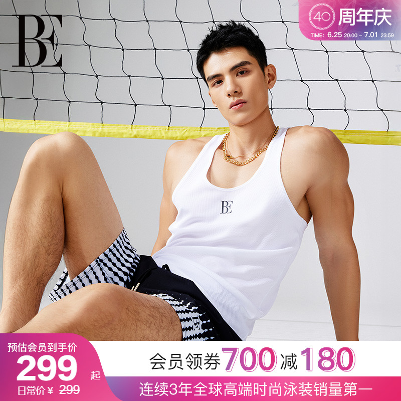 BE范德安男士系列2025新品修身U型领口男士泳衣螺纹透气外穿泳衣