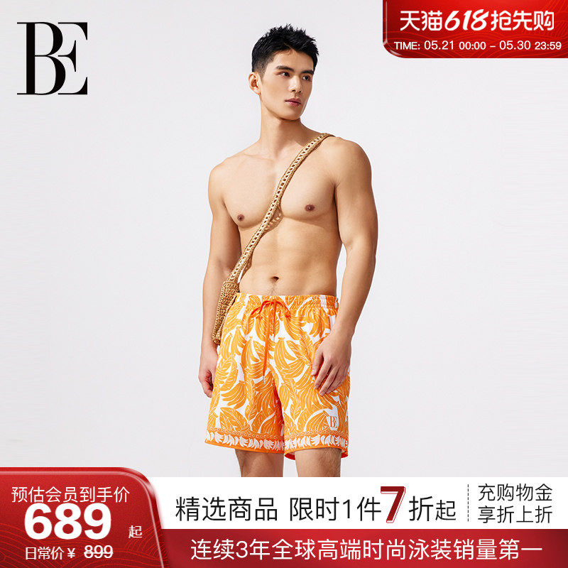 BE范德安男士系列2026 沙滩裤男士泳衣热带花型橘柚色香蕉图案