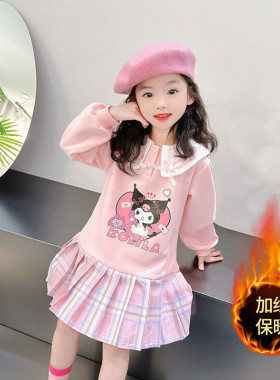 女童秋冬JK加绒连衣裙学院风新款洋气儿童时尚百褶裙库洛米公主