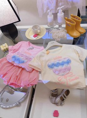 夏季儿童纯棉印花短袖t恤女款刺绣贴布立体韩版宽松半袖上衣ins