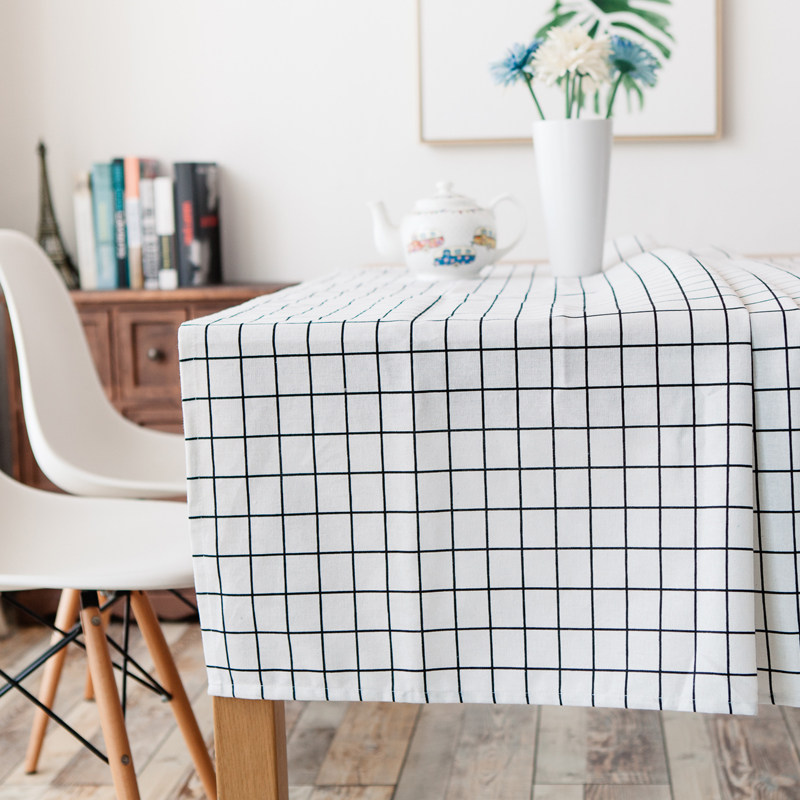 格子办公桌网红小书桌布布艺ins风棉麻小清新长方形可爱学生电脑