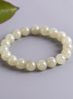 手串和田玉圆珠蜂蜜水单圈玉手链
