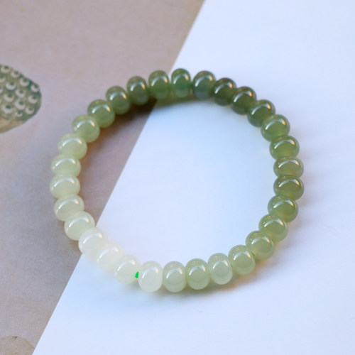 和田玉渐变色高冰晴水算盘珠手串