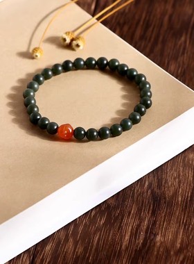 塔青一细圆珠手串和田玉佛公手链