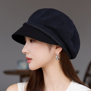 复古八角帽女夏季薄款镂空透气贝雷帽显脸小防晒遮阳报童画家帽子