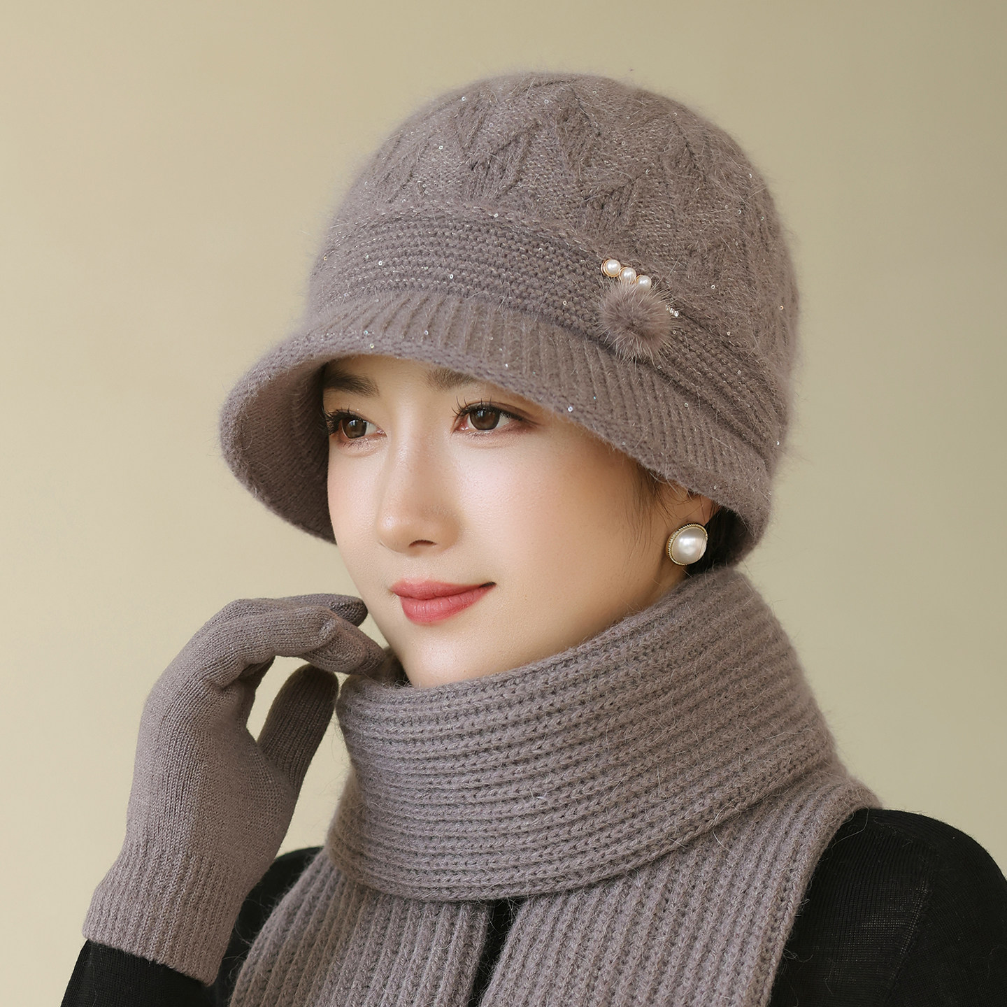 帽子女冬季加绒防寒毛线针织帽老太太中老年人洋气妈妈帽奶奶盆帽,服饰配件/皮带/帽子/围巾,帽子,淘宝优惠券,粉丝福利购,淘宝优惠卷