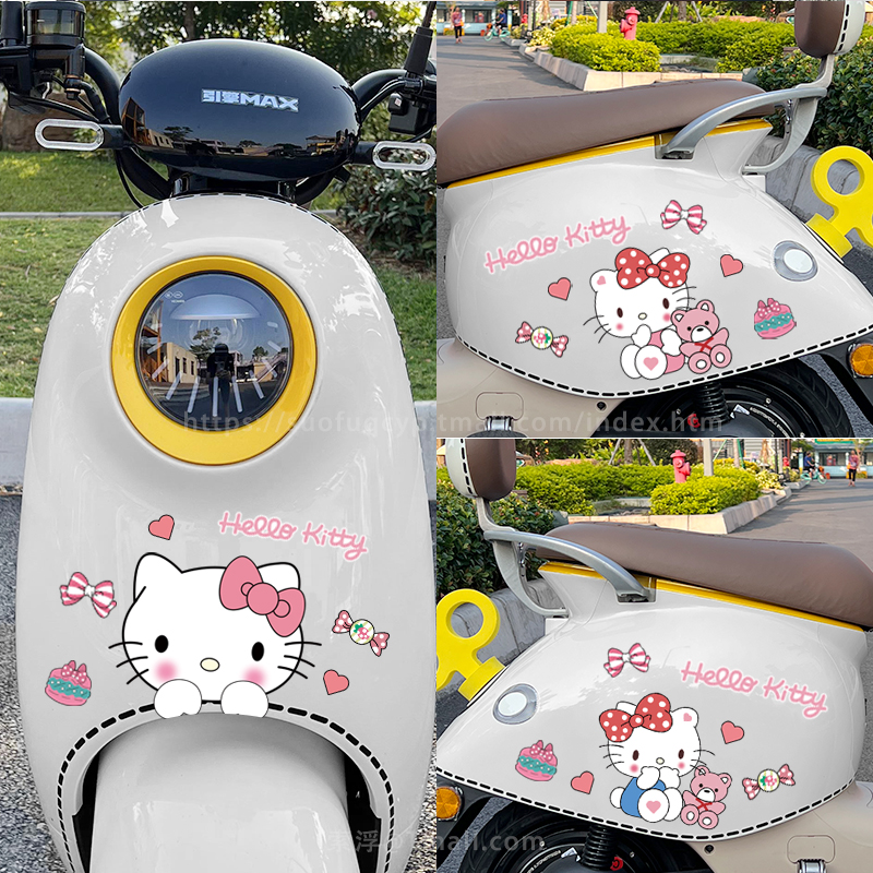 哈喽kitty车贴女可爱划痕遮挡kt猫电动车贴纸keiti装饰kiti车身帖
