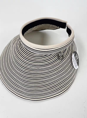 韩国东大门代购夏季新款时尚细条纹大檐防UV晒遮阳帽太阳空顶帽子