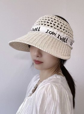 韩国字母透气鸭舌帽女东大门新款时尚大檐遮阳防晒女空顶针织帽子