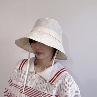 新遮阳速干渔夫帽薄款 防风绳系带防晒太阳盆帽 夏季 韩国东大门代购