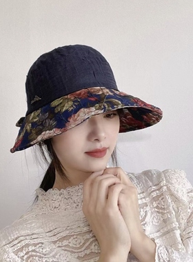 韩国进口代购夏新款时尚拼色花朵透气渔夫帽遮阳防晒太阳帽盆帽女