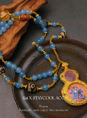 新中式国风葫芦项链女士长款毛衣链复古中古老钱风重工彩色天然石