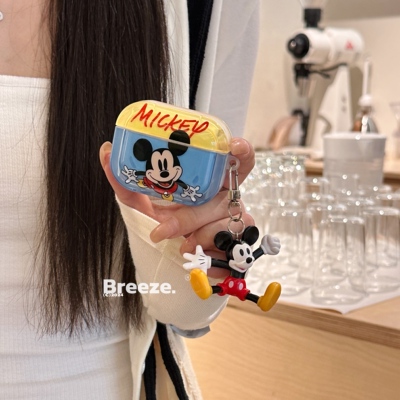 复古中性卡通老鼠适用AirPods Pro保护套苹果2代3代4代蓝牙耳机壳全包防摔airpods4挂饰