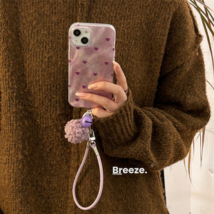 韩风满铺香芋紫爱心适用iPhone17promax苹果15手机壳16新款16pro羽纱壳14promax小众高级13ins防摔12挂饰女17