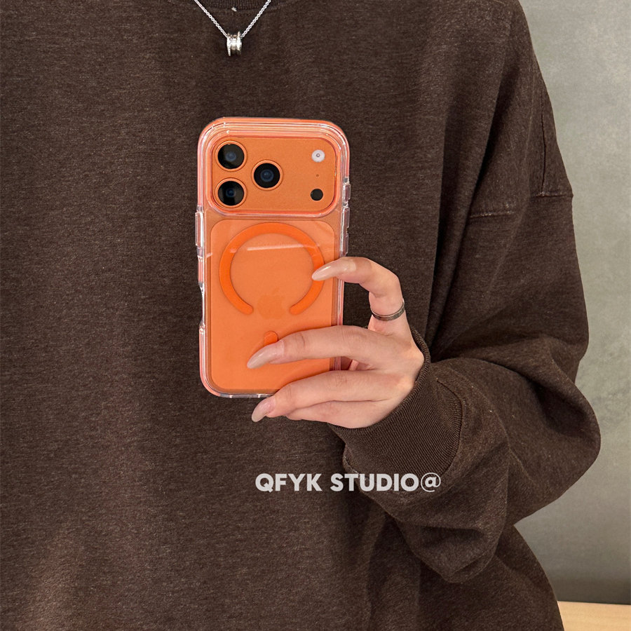 高级感橙色磁吸透明壳适用iPhone17promax苹果15pro手机壳14百搭13promax新款17女16全包15防摔16pro简约