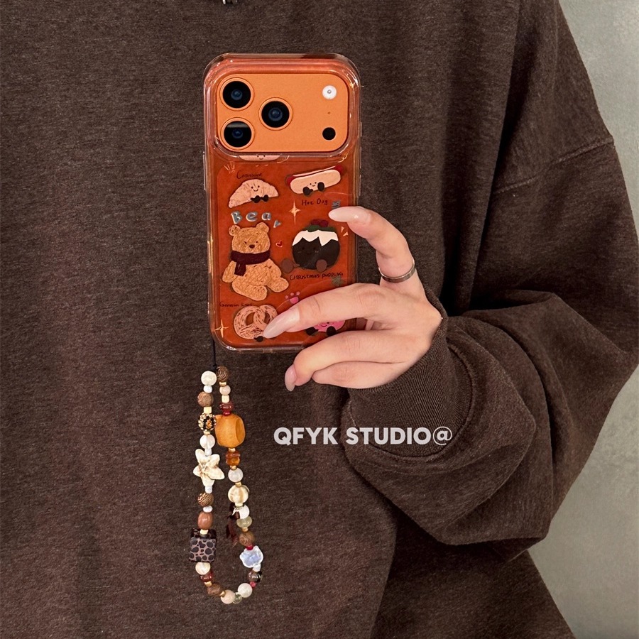 ins复古棕色小熊适用iPhone17promax苹果15pro手机壳14链条13promax新款17女16全包15防摔16pro女17pro