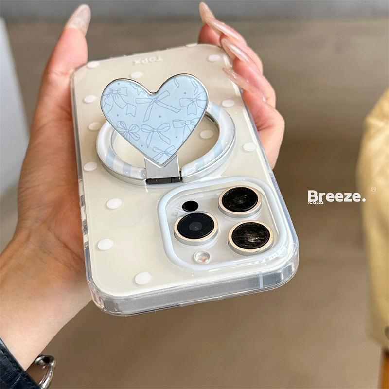 ins风小众简约白色波点爱心磁吸旋转支架壳适用iPhone17promax苹果15手机壳14promax新款少女心16pro保护套17
