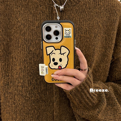 ins风小众可爱卡通皮纹狗狗适用iPhone16promax苹果16手机壳15pro姜黄色14promax高级感13个性12防摔保护套