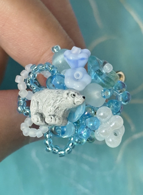 疾走织织|北极熊戒指 手作串珠戒指 动物戒指 串珠戒指