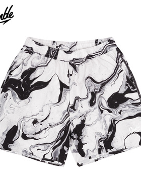 SLAMBLE美式运动梭织速干篮球短裤泼墨满印情侣宽松休闲五分裤