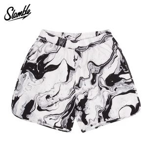 泼墨满印情侣宽松休闲五分裤 SLAMBLE美式 运动梭织速干篮球短裤