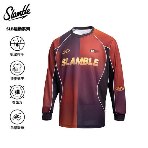 SLAMBLE投篮服运动长袖T恤男士插肩袖撞色拼接健身训练美式球衣