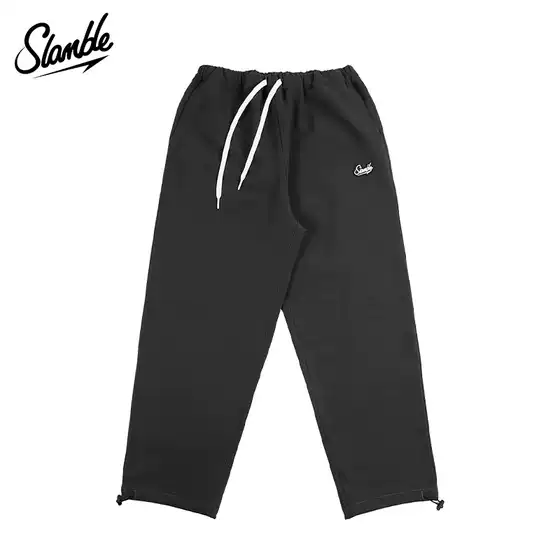 Slamble New Winter Style American-Style Fleece-Lined Warm Sports Pants for Men, Loose Casual Drawstring Sweatpants with Adjustable Cuffs
