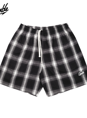 SLAMBLE 黑白格子五分美式短裤休闲男女宽松百搭潮情侣直筒夏季