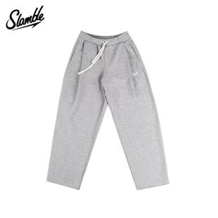 SLAMBLE秋冬新款运动休闲长裤男女阔腿加厚宽松松紧腰卫裤美式潮