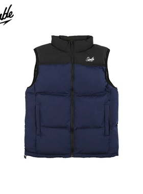 SLAMBLE冬季新款美式拼色棉马甲立领男女加厚保暖无袖马夹背心