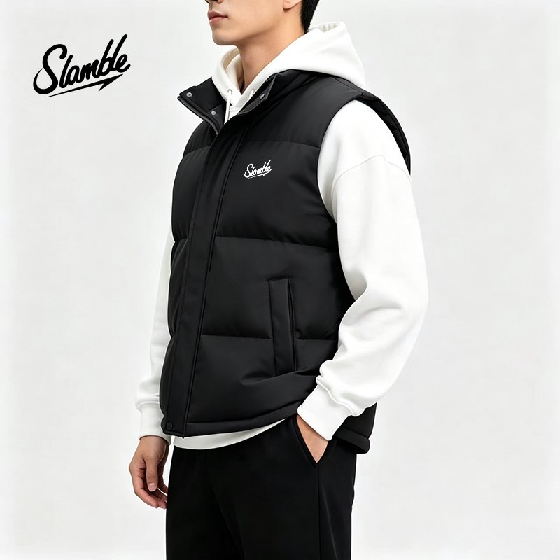 SLAMBLE运动马甲棉服男训练跑步背心加厚马夹外套冬坎肩立领防风