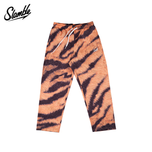 SLAMBLE男子美式动物九分直筒高弹运动休闲篮球睡裤长裤满印宽松