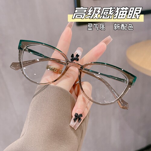 小心机高级感咖色猫眼眼镜框近视