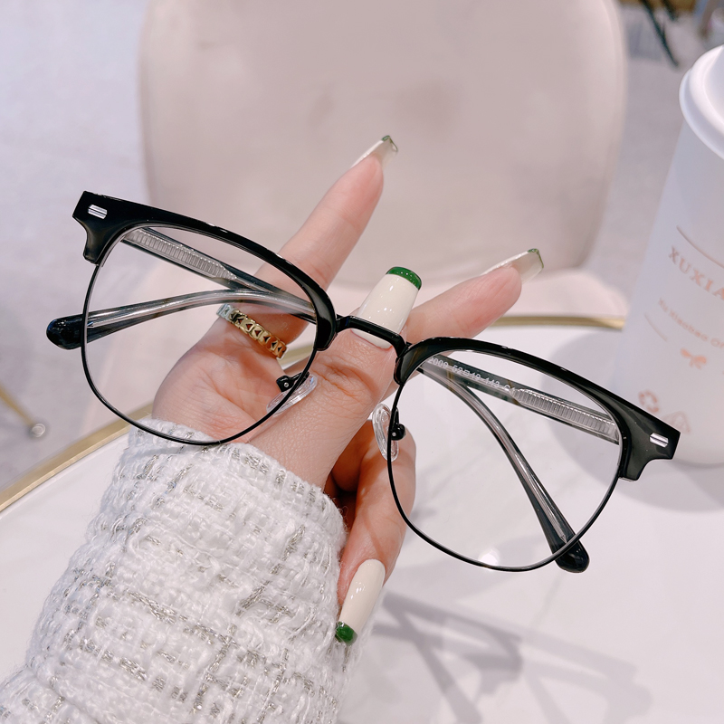 复古黑半框防辐射蓝光眼镜痞帅潮