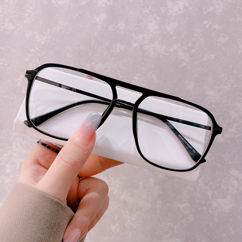 黑色双梁大框超轻TR90透明方形眼镜框男女复古文艺配度数近视眼镜