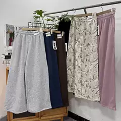 D4/E4 Value-For-Money, High-Waisted, Loose-Fitting, Solid Color, Elastic Waist, Wide-Leg, Fleece-Lined Casual Wide-Leg Pants 