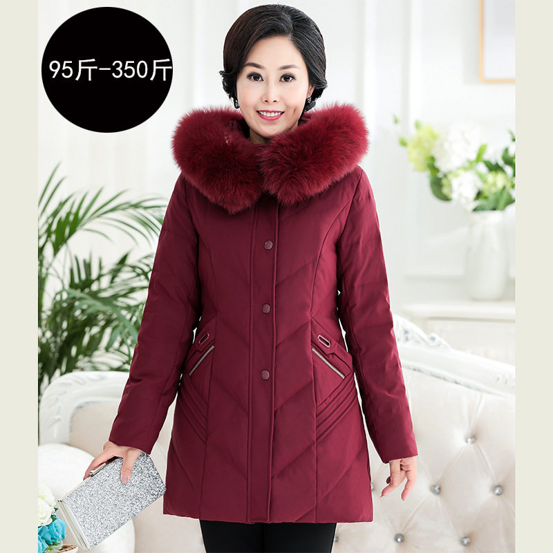 超大号中老年加肥加大码女装200斤妈妈冬装加厚羽绒服外套胖太太