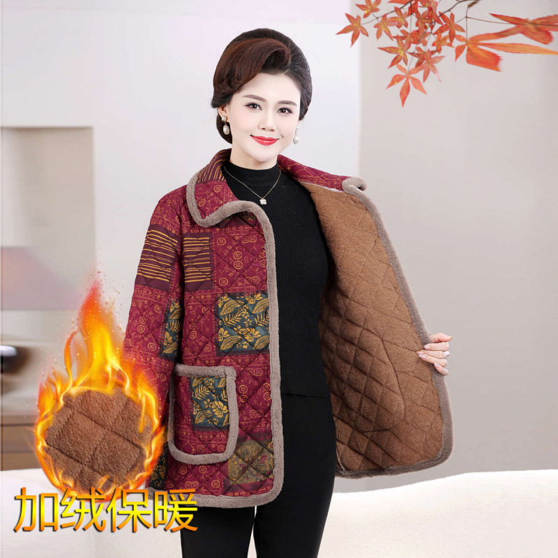 中老年人女装加肥加大码加绒棉衣冬装胖妈妈棉服加厚特体棉袄外套