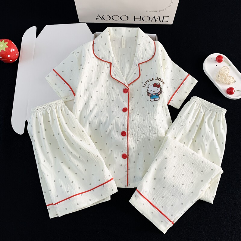 三件套可爱卡通家居服套装女童夏家居服套装