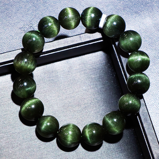收藏级天然绿发晶手串巴西猫眼顺发水晶手链钛晶绿幽灵男女老矿