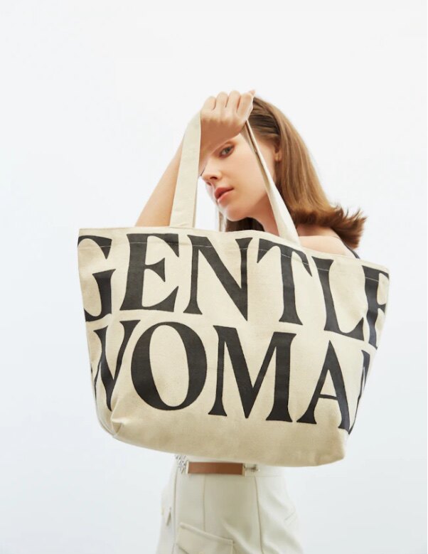 泰国GentleWoman 流星花园同款字母手提单肩购物帆布袋通勤托特包