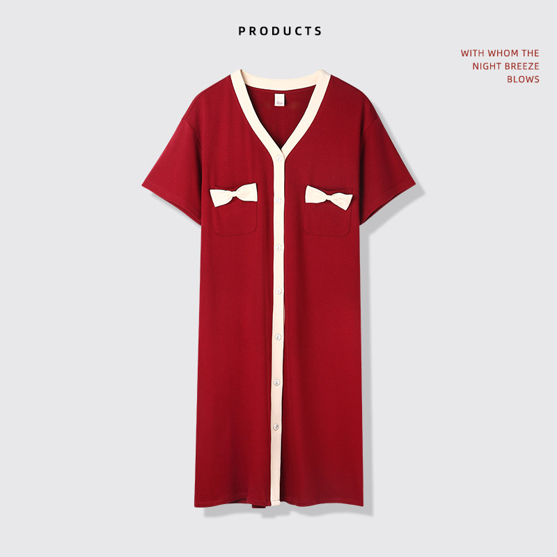 夏季红色本命年睡裙女短袖家居服