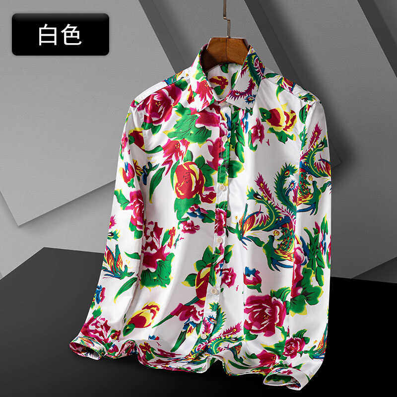 2025春季东北大花长袖衬衫男复古红色牡丹印花1129款-P27元，男装衬衫，星座1202-3（原1218-3）